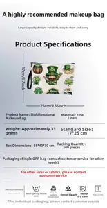 Linen St. Patrick's Day makeup bag measuring 17x25cm with leprechaun print and zipper