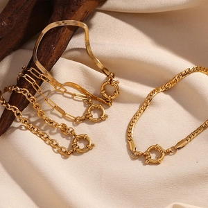 18K gold plated stainless steel jewelry set with snake, paperclip and link chains