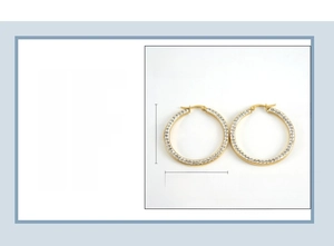 Detailed chart of 18K gold plated stainless steel hoop earrings with zircon in three sizes