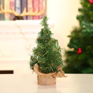 Mini 20cm artificial Christmas tree with rustic burlap base for tabletop holiday decor