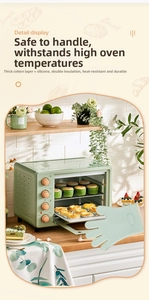 Detail display of mint green silicone oven glove showing thick cotton lining and texture