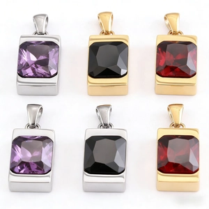Minimalist geometric rectangular gemstone pendants in gold and silver stainless steel