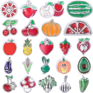 Cute Fruit Vegetable Floating Charms Alloy Enamel DIY Jewelry Making Locket Accessories Mini Colorful Tiny Decorative Parts