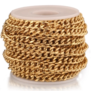 Stainless Steel Curb Cuban Link Chain NK Style For DIY Jewelry Making Decorative Bulk Roll Gold Plated