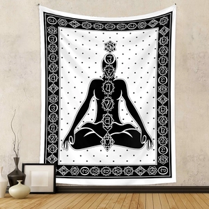 Bohemian black and white Seven Chakras meditation tapestry for yoga room wall decor
