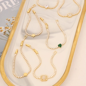 Women Elegant Heart Star Zircon Tennis Bracelet Gold Plated Copper Fashion Wrist Jewelry
