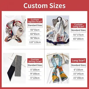 Floral print narrow long silk scarf for women styled as a sweet bag accessory