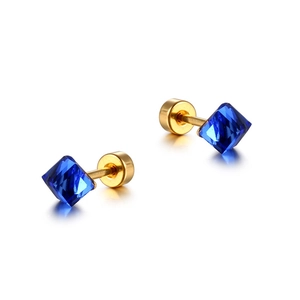 Minimalist square royal blue cut gemstone stud earrings with gold metal hardware