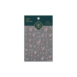 Holographic butterfly and tulip nail stickers set with metallic gold finish M-558