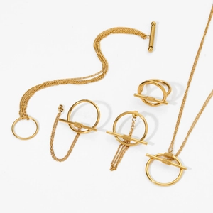 Golden OT buckle stainless steel jewelry set with necklace earrings and bracelet