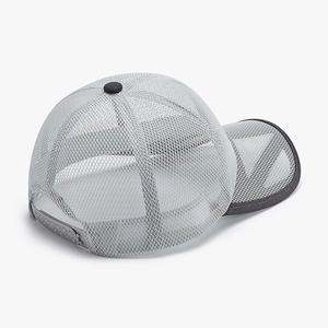 Breathable light grey mesh trucker hat with adjustable snapback for outdoor summer sports