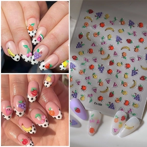 Stickers à Ongles 5D en Relief Motif Fruits Fraise Raisin Citron Pêche pour Décoration de Manucure DIY Femmes Enfants