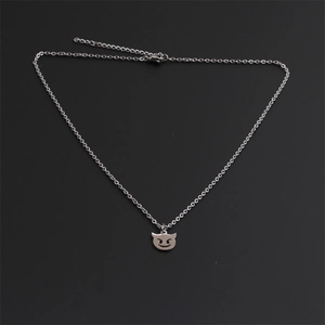 Polished stainless steel cat devil pendant necklace with O-chain on black background