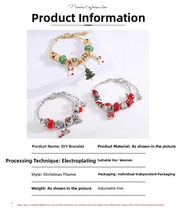 Detail view of festive Christmas DIY charm bracelets with colorful enamel holiday pendants