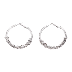 Silver geometric hoop earrings featuring irregular textured metal pieces for women