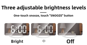 Three-level adjustable brightness display of LED mirror alarm clock with snooze touch button