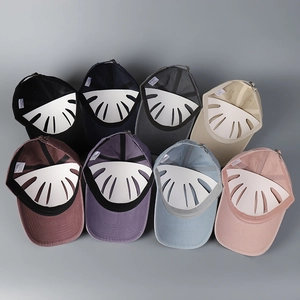 Detailed display of 8 colors washed cotton baseball caps with adjustable metal buckles