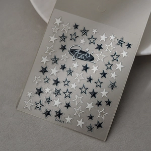 Detail of star-themed nail stickers model Co-511 with black and white grid star designs
