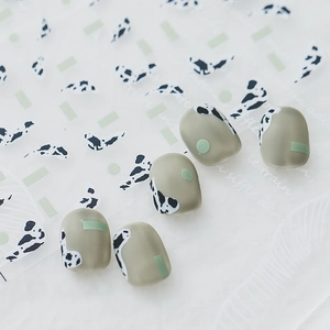 Nail Art Stickers Ultra Thin Matte Cow Print Geometric Mint Green Sage Green DIY Manicure Decoration For Women