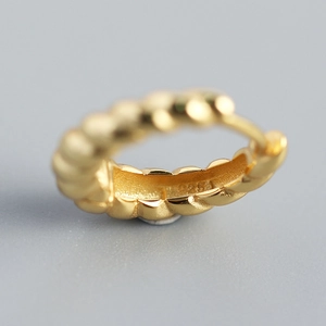 Polished S925 sterling silver twist hoop earrings with textured gold plated finish