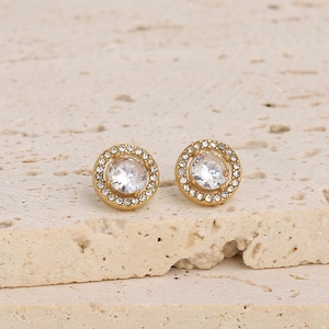 Boucles d'oreilles halo en acier inoxydable plaqué or 18K avec zircons brillants