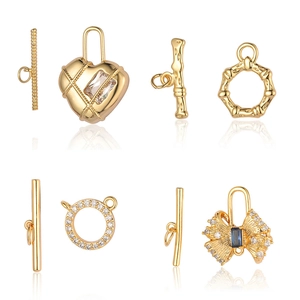 Fermoirs à bascule OT dorés en zircon cubique pour bracelets motifs cœur et nœud