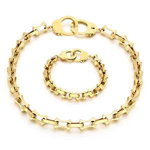 18K gold-plated titanium steel handcuff clasp necklace and bracelet jewelry set
