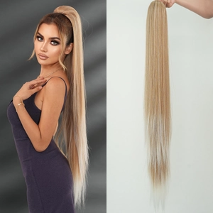 Extra long 40 inch blonde ombre straight drawstring ponytail hair extension piece