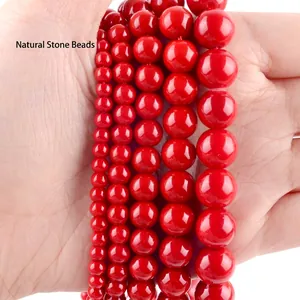 Vibrant red chalcedony natural stone beads in various sizes for DIY jewelry making
