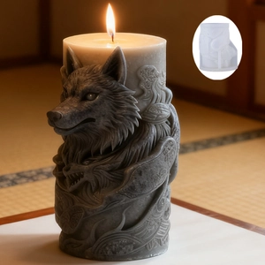 Wolf head relief cylinder silicone mold for DIY handmade scented candles and resin art