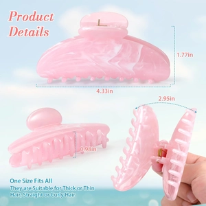 Pink marble pattern hair claw clip for thick hair, 4.33 inch resin shark clip for women