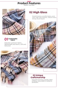 Detail showing high-quality plaid cashmere fabric with neat edges and double-sided print