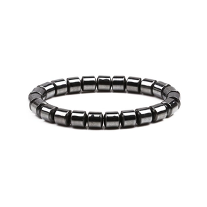 Faceted black hematite beads bracelet with metallic finish on a snake chain
