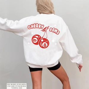 Men Sweatshirt Crew Neck Long Sleeve Polyester Fleece Lined Cherry Graphic Print Streetwear Casual Pullover
