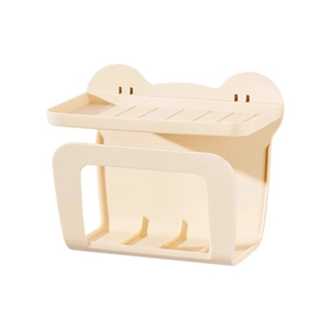 Beige wall-mounted wet wipe holder with animal ear design and versatile storage shelf