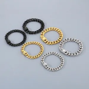 Collier Et Bracelet À Maille Gourmette Hip Hop Acier Inoxydable Poli Bijoux Mode Pour Hommes