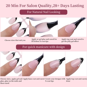 Detailed step-by-step guide for applying pink jelly French press-on nails with UV gel