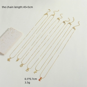 14K gold plated initial letter necklace for women with 45cm minimalist cable chain