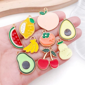 Colorful fruit enamel charms set for DIY jewelry including watermelon lemon and cherry shapes