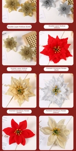 Detail of glittered poinsettia petals in gold and silver for Christmas decor