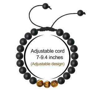 Adjustable matte tiger eye stone braided bracelet for men, size 7 to 9.4 inches