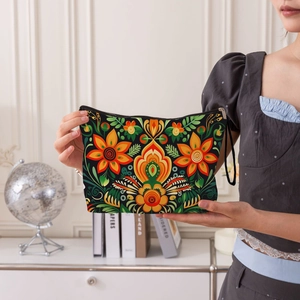 Tag der Toten Kosmetiktasche mit Blumenmuster, Reißverschluss und Handschlaufe im Innenraum