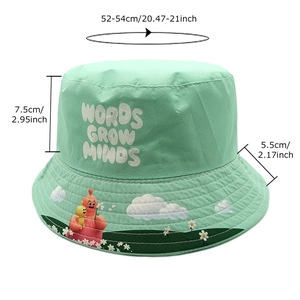 Hellgrüner Kinder-Anglerhut mit Cartoon-Motiv, 52-54cm Kopfumfang und gutem Sonnenschutz