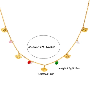 Detailed view of evil eye pendant gold necklace with multi-colored zircons and dimensions