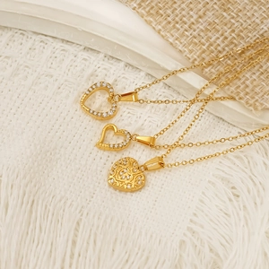 Heart Pendant Necklace 18K Gold Plated 304 Stainless Steel With Cubic Zirconia Waterproof Hypoallergenic Elegant Jewelry For Women