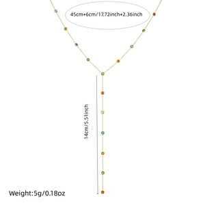 Gold Y-shaped chain necklace with colored gemstones measuring 45cm plus 14cm drop length
