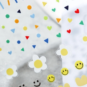 3D ultra-thin transparent nail stickers featuring colorful hearts and daisy patterns