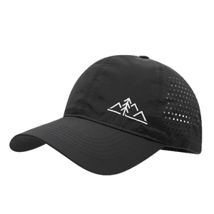 Quick-dry black mesh baseball cap with mountain embroidery and laser-cut vents