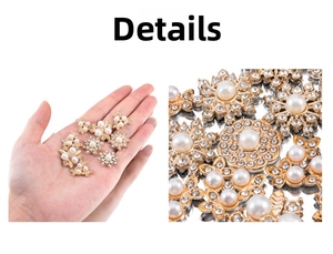 Macro detail of alloy flower and butterfly charms with pearls and rhinestones for DIY crafts