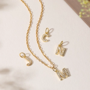 Mini 18K gold plated necklace with custom crystal initial pendants C N M J set